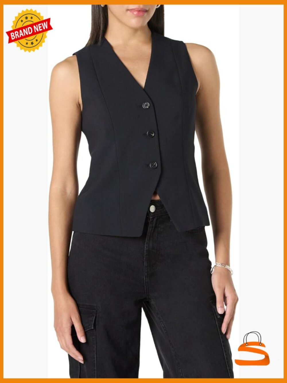 V-Neck Sleeveless Vest with Notch Collar and Patch Pockets